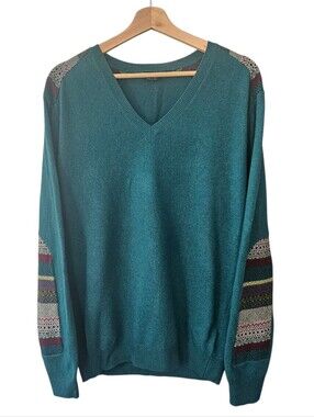 VTG 1994 Paul Smith Mainline Cashmere Merino Pattern Sleeve Knit VNeck Sweater L